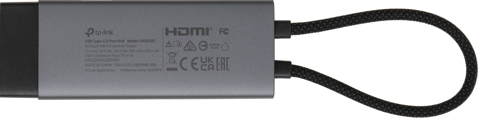 Разветвитель USB-C TP-Link UH5020C 2порт. серый