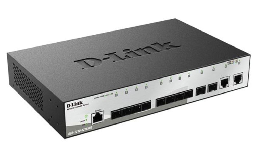 DGS-1210-12TS/ME/B1A Управляемый L2 коммутатор с 10 портами 1000Base-X SFP и 2 портами 10/100/1000Base-T
