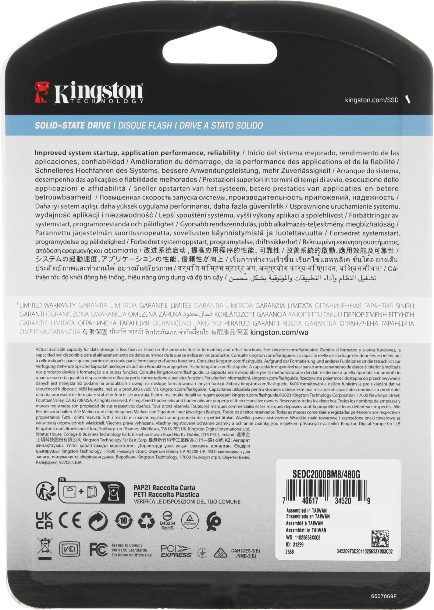 Накопитель SSD Kingston PCIe 4.0 x4 480GB SEDC2000BM8/480G DC2000B M.2 2280 0.4 DWPD