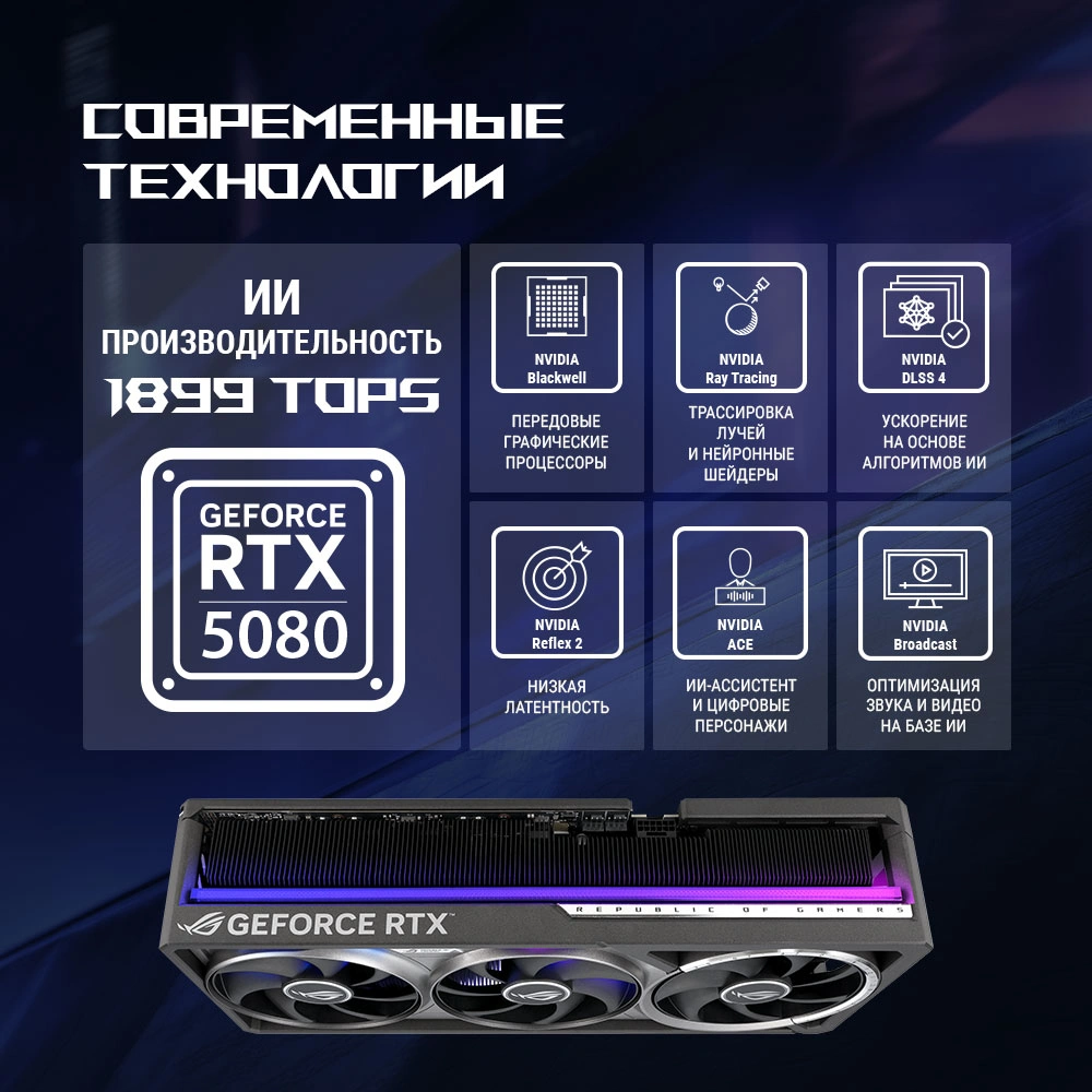 Видеокарта Asus PCI-E 5.0 ROG-ASTRAL-RTX5080-O16G-GAMING NVIDIA GeForce RTX 5080 16Gb 256bit GDDR7 2760/30000 HDMIx2 DPx3 HDCP Ret