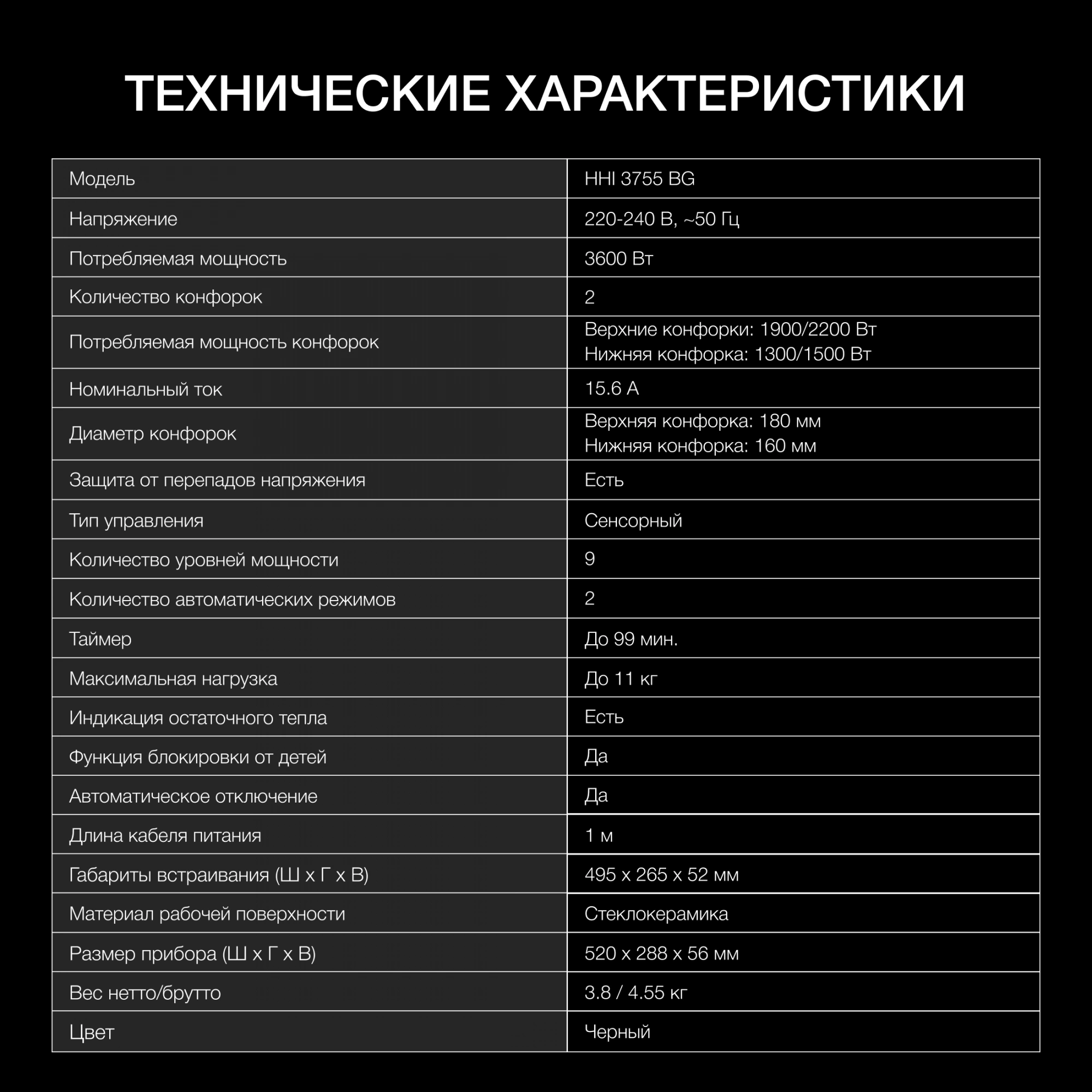 Индукционная варочная поверхность Hyundai HHI 3755 BG черный