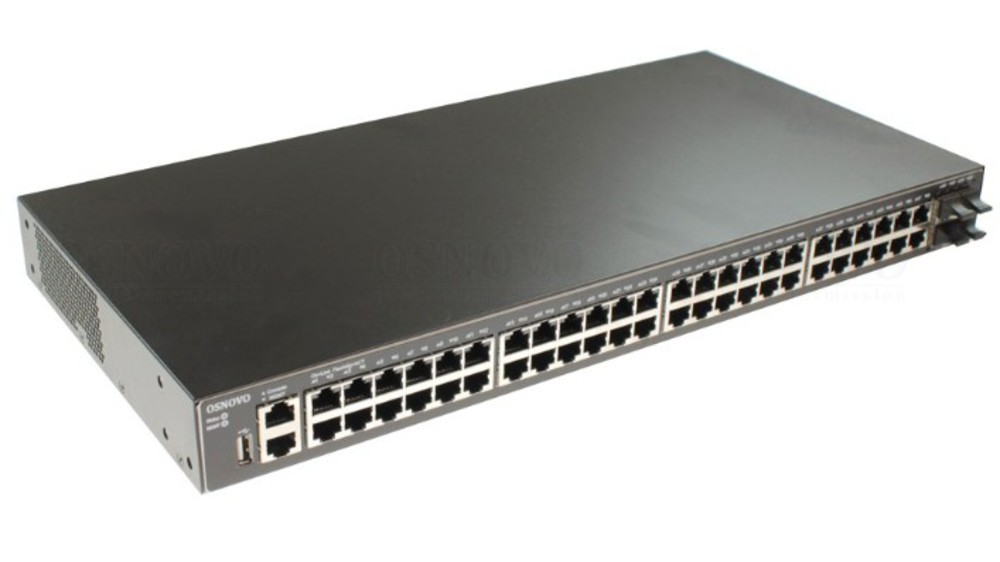 SW-48G4X-L3ST - Управляемый стекируемый L3 коммутатор Gigabit Ethernet на 48xRJ45 + 4x10G SFP+ Uplink. Порты: 48 x GE (10/100/1000Base-T) + 4 x 1G/10G SFP+ Uplink, консольный порт, порт управления. Встроенная грозозащита 6kV на порт. Питание: AC90-253V (4