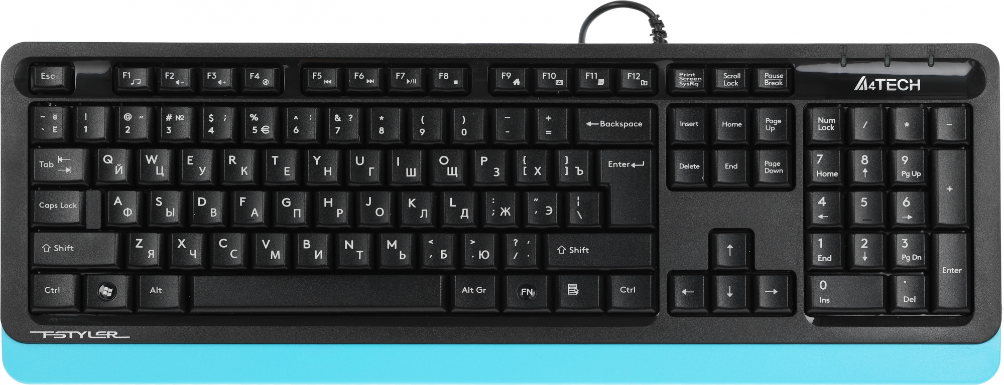Клавиатура A4Tech FK10 черный/синий USB (FK10 BLUE) кабель 1.5м