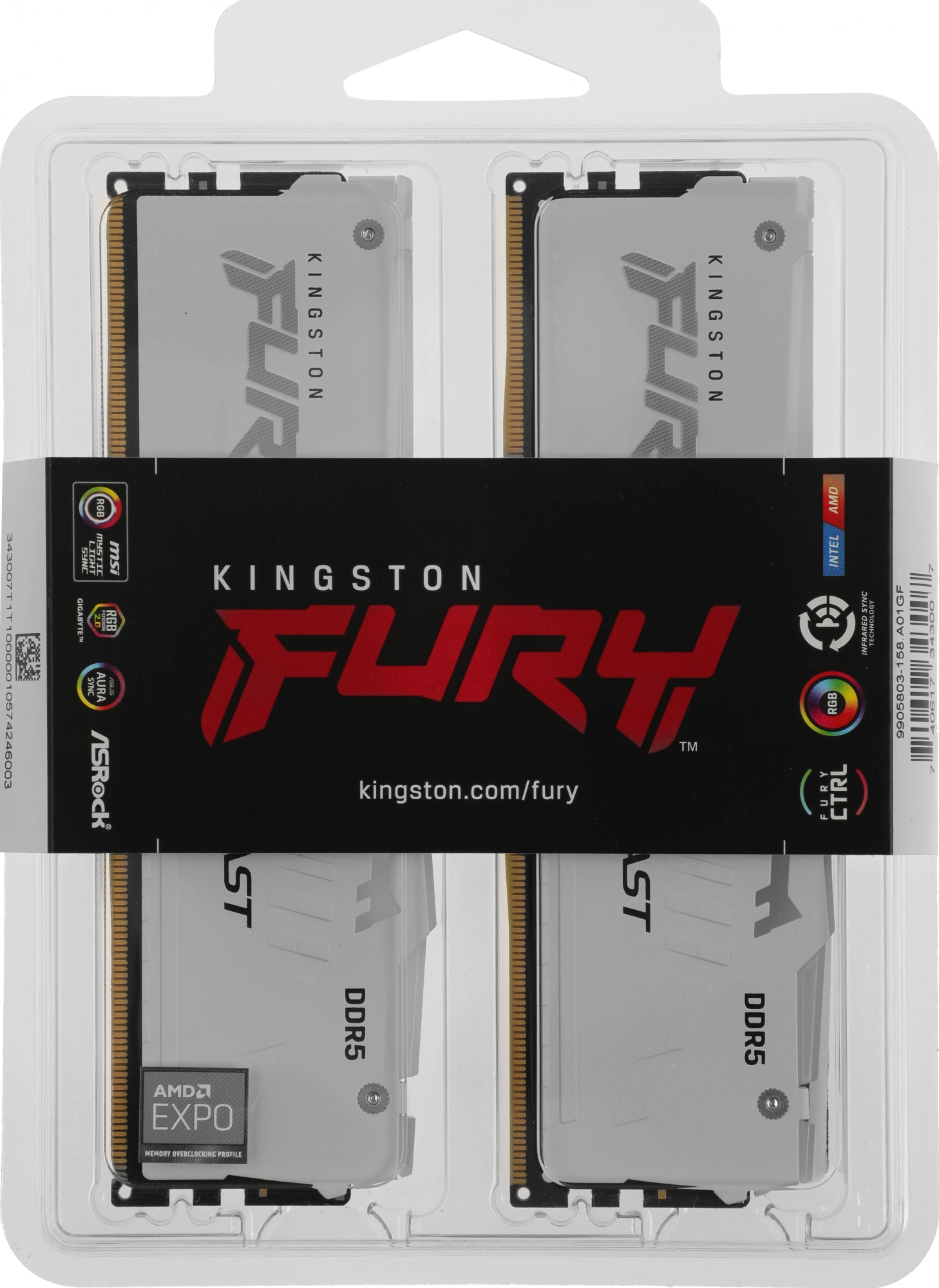 Память DDR5 2x16GB 6400MHz Kingston KF564C32BWEAK2-32 Fury Beast RGB RTL Gaming PC5-51200 CL32 DIMM 288-pin 1.4В kit dual rank с радиатором Ret