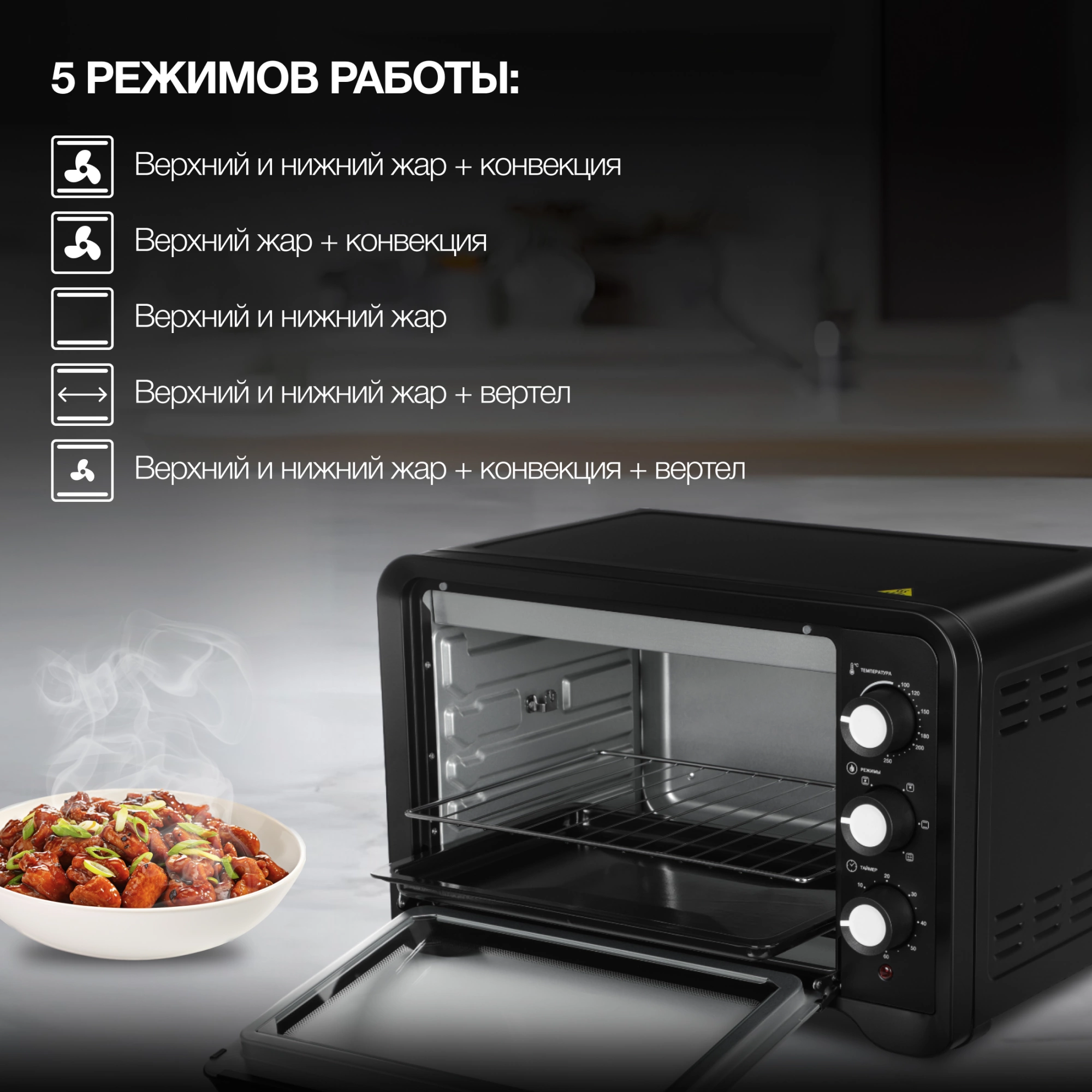 Мини-печь Hyundai MIO-HY094 35л. 1600Вт черный