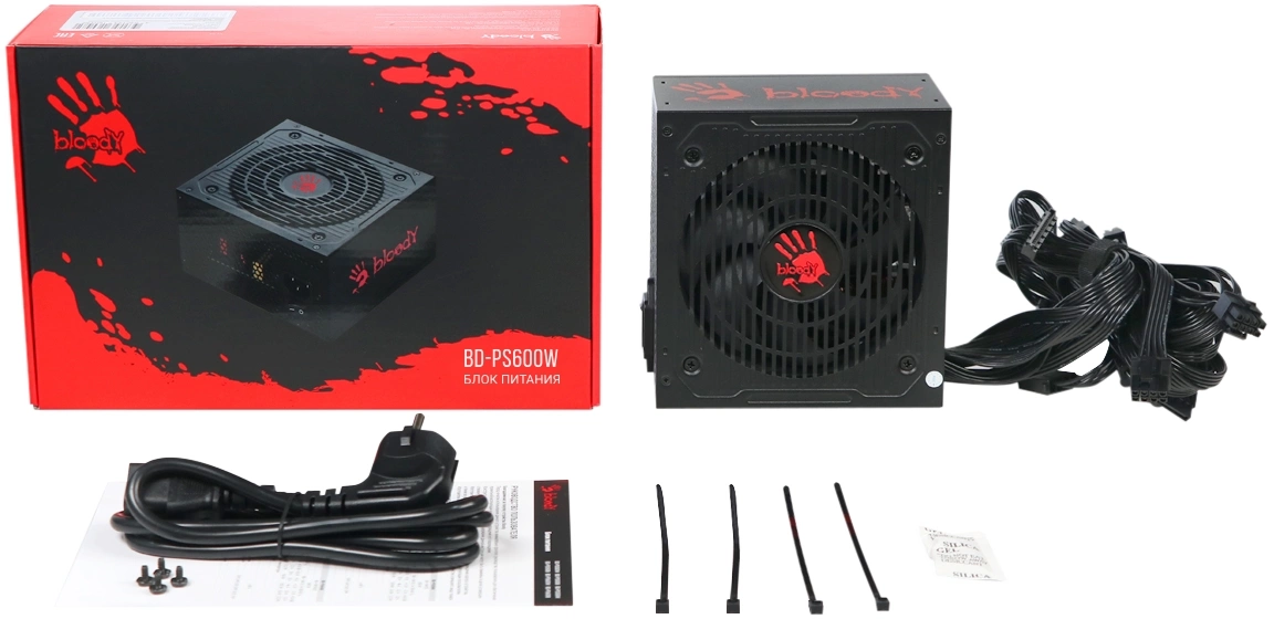 Блок питания Bloody ATX 600W BD-PS600W 80 PLUS WHITE (20+4pin) APFC 120mm fan 6xSATA RTL