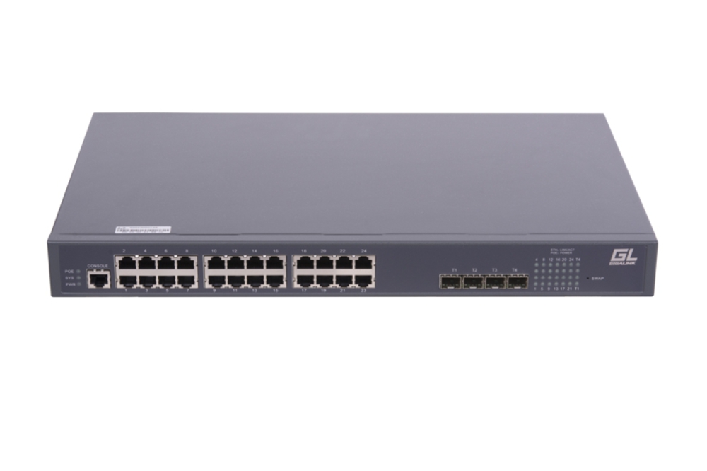 GL-SW-G204-28P - Управляемый коммутатор L2 POE NIKOMAX 24 BASE-TX 10/1001000Mb/s POE, 4 1/10G SFP+, 1 Console. 1U 19", 220V, 400W