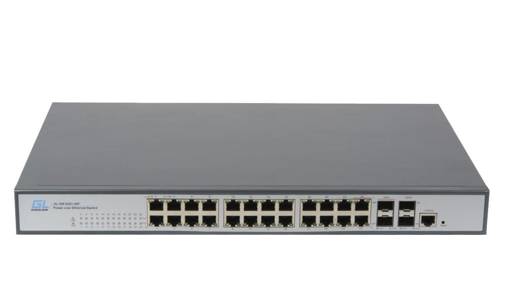 GL-SW-G204-24P - Управляемый L2 PoE коммутатор NIKOMAX 24 Base-T 1000Mb/s портов, 4 Base-X SFP 1000Mb/s. 1U 19'', 220V, суммарная мощность 400W