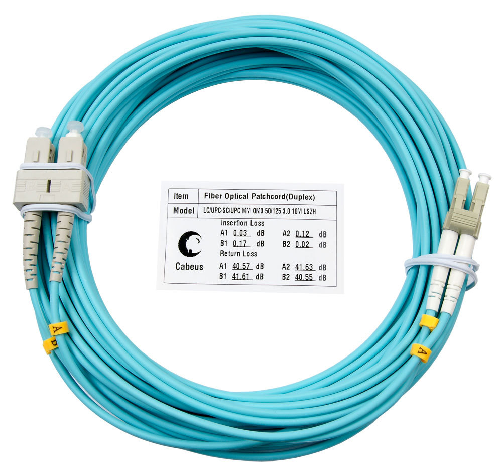 Cabeus FOP-50-LC-SC-10m - Шнур оптический duplex LC-SC 50/125 mm OM3 10м LSZH
