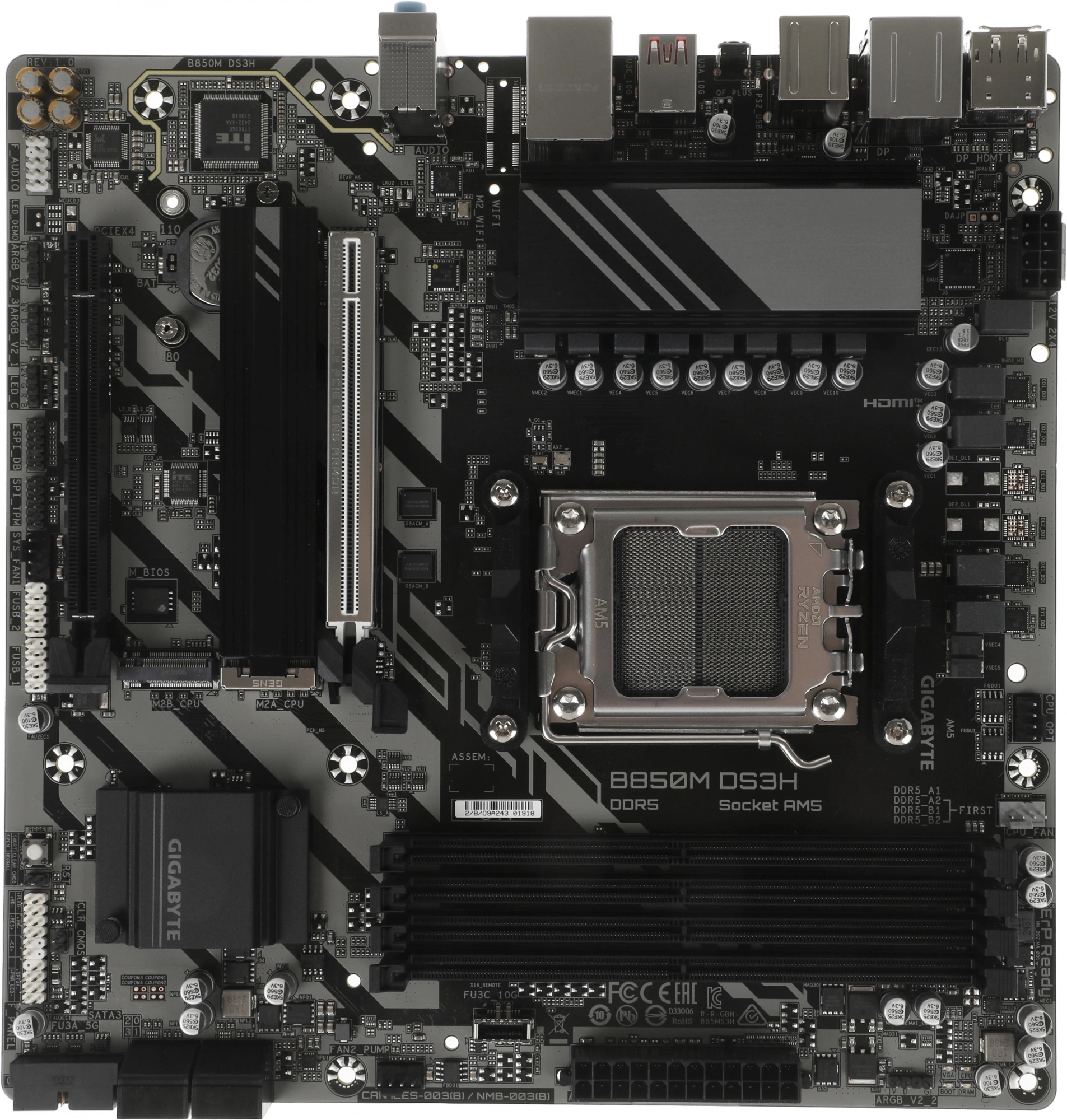 Материнская плата Gigabyte B850M DS3H Socket AM5 AMD B850 4xDDR5 mATX AC`97 8ch(7.1) 2.5Gg RAID+HDMI+DP