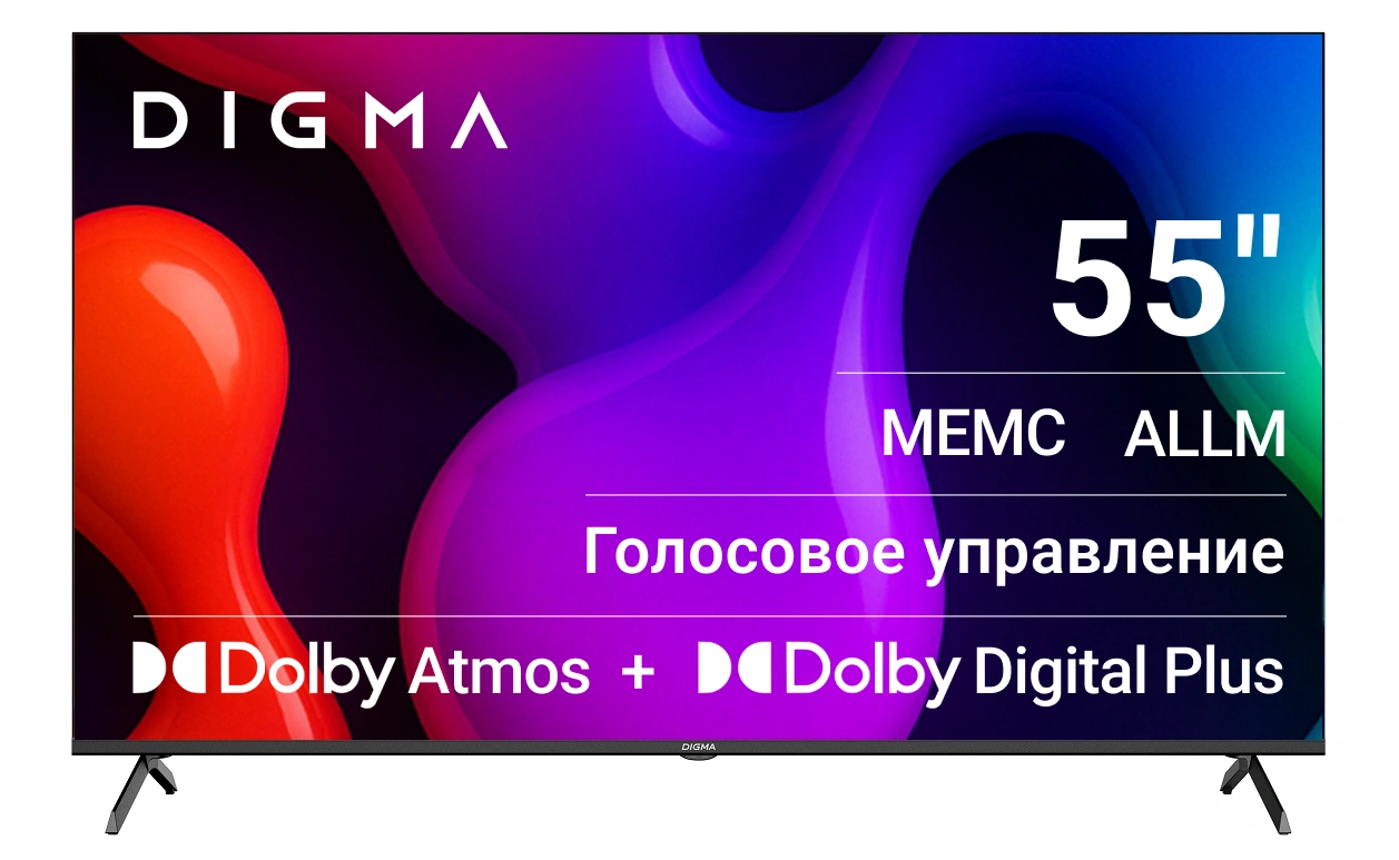 Телевизор QLED Digma 55" DM-LED55UQB31 Google TV Frameless Metal черный/черный 4K Ultra HD 60Hz MEMC DVB-T DVB-T2 DVB-C DVB-S DVB-S2 USB WiFi Smart TV