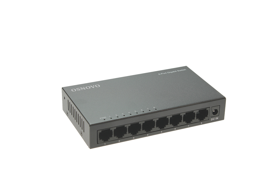 SW-8G - Неуправляемый коммутатор Gigabit Ethernet на 8 портов. Порты: 8 x GE (10/100/1000Base-T). Auto MDI/MDIX Встроенная грозозащита 2кВ. В комплекте БП DC12V(1A). Размеры (ШхВхГ): 138 x 25 x 78мм. Рабочая температура: 0...+40 гр. С, OSNOVO