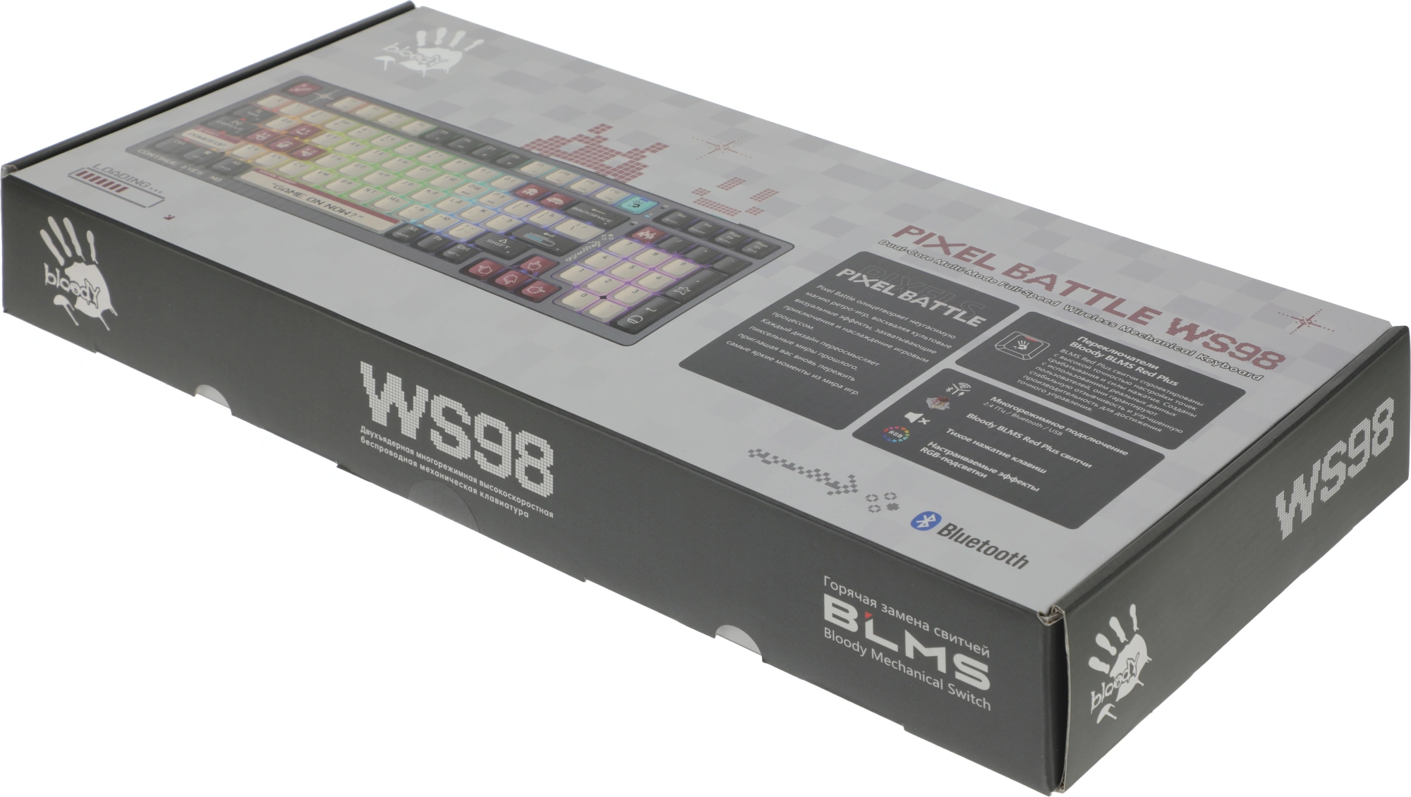Клавиатура A4Tech WS98 Pixels механическая темно-серый/белый USB беспроводная BT/Radio for gamer LED (WS98)