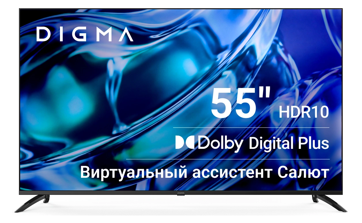 Телевизор LED Digma 55" DM-LED55UBB40 Салют ТВ Frameless Metal черный 4K Ultra HD 60Hz DVB-T DVB-T2 DVB-C DVB-S DVB-S2 USB WiFi Smart TV