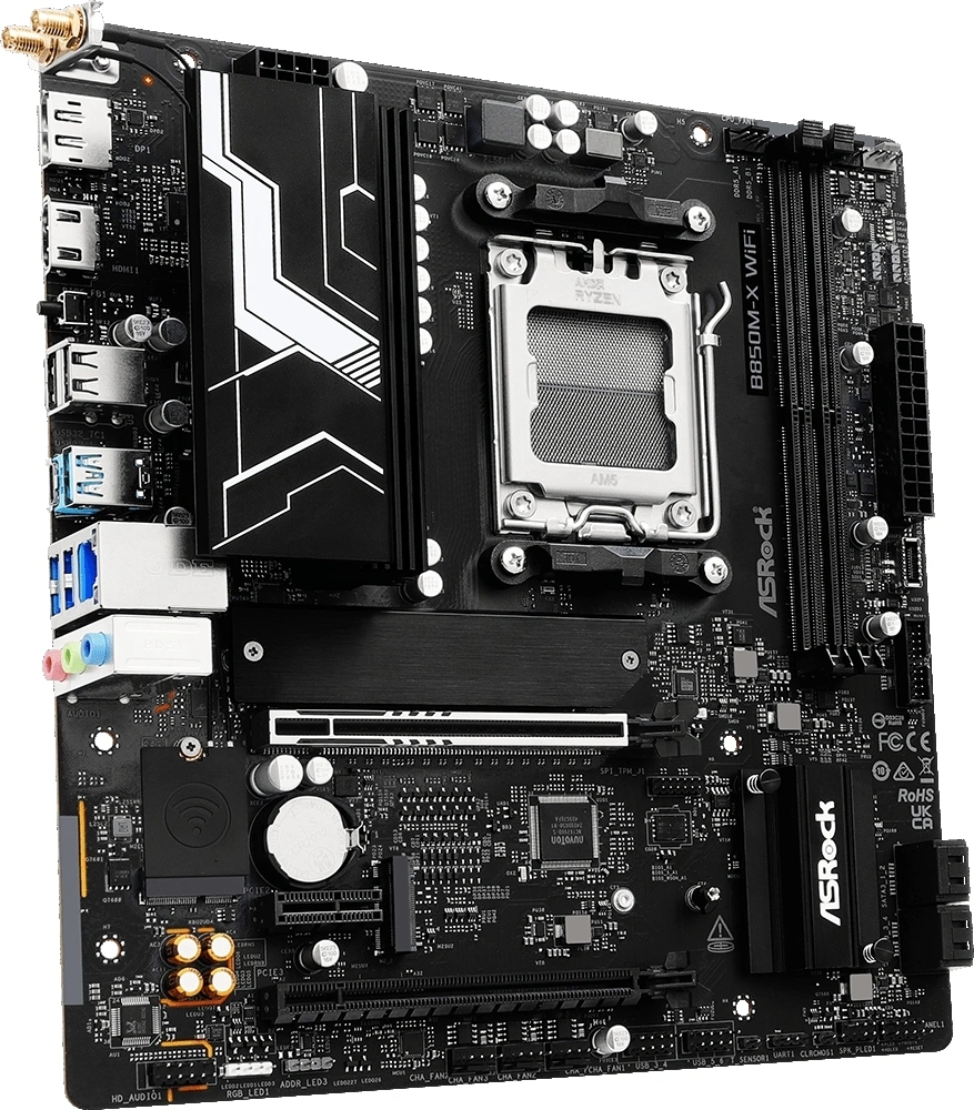 Материнская плата Asrock B850M-X WIFI R2.0 Socket AM5 AMD B850 2xDDR5 mATX AC`97 8ch(7.1) 2.5Gg RAID+HDMI+DP