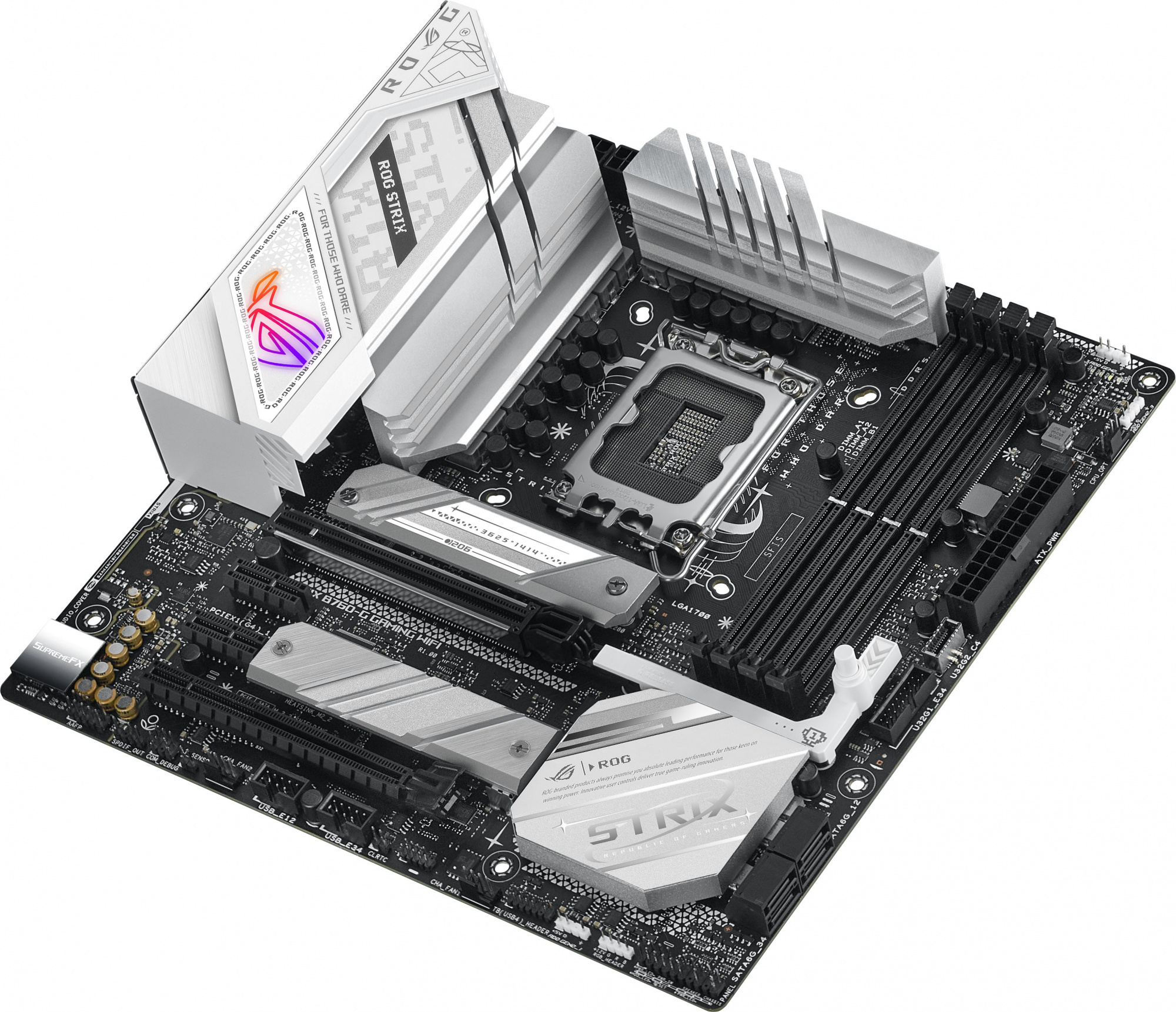 Материнская плата Asus ROG STRIX B760-G GAMING WIFI Soc-1700 Intel B760 4xDDR5 mATX AC`97 8ch(7.1) 2.5Gg RAID+HDMI+DP