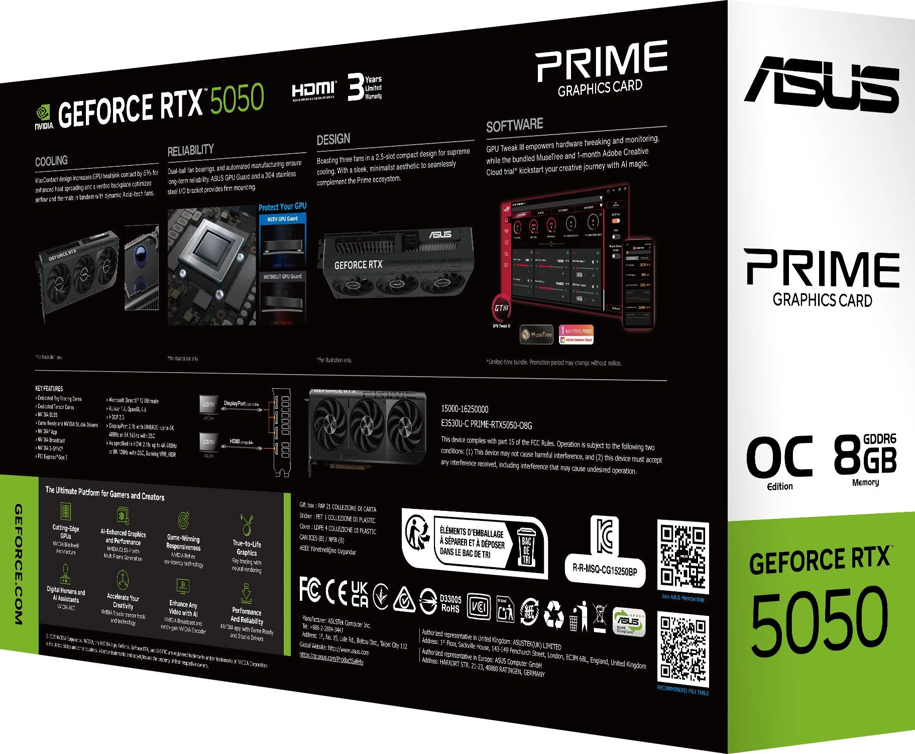 Видеокарта Asus PCI-E 5.0 PRIME-RTX5050-O8G NVIDIA GeForce RTX 5050 8Gb 128bit GDDR6 2677/20000 HDMIx1 DPx3 HDCP Ret