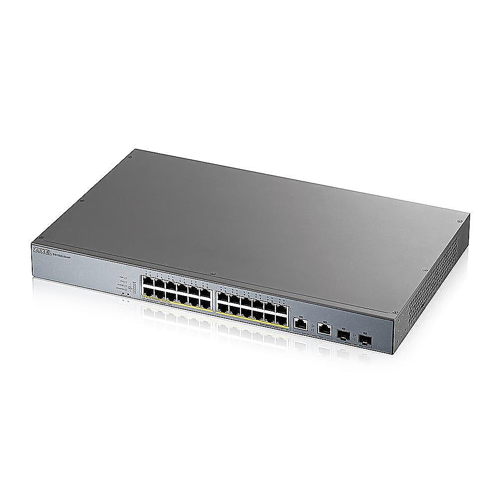 GS1350-26HP - L2 коммутатор управляемый PoE+ для IP-видеокамер Zyxel, 24xGE PoE+, 2xCombo (SFP/RJ-45), бюджет PoE 375 Вт, дальность передачи питания до 250 м, автоперезагрузка PoE-портов