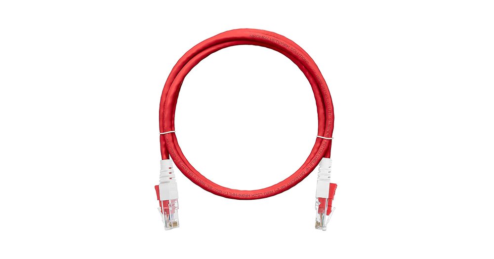 NMC-PC4UD55B-010-CS-RD Коммутационный шнур с замком NIKOMAX U/UTP 4 пары, Кат.5е, 100МГц, 2хRJ45/8P8C, BC (чистая медь), 24AWG (7х0,205мм), LSZH, красный, 1 м