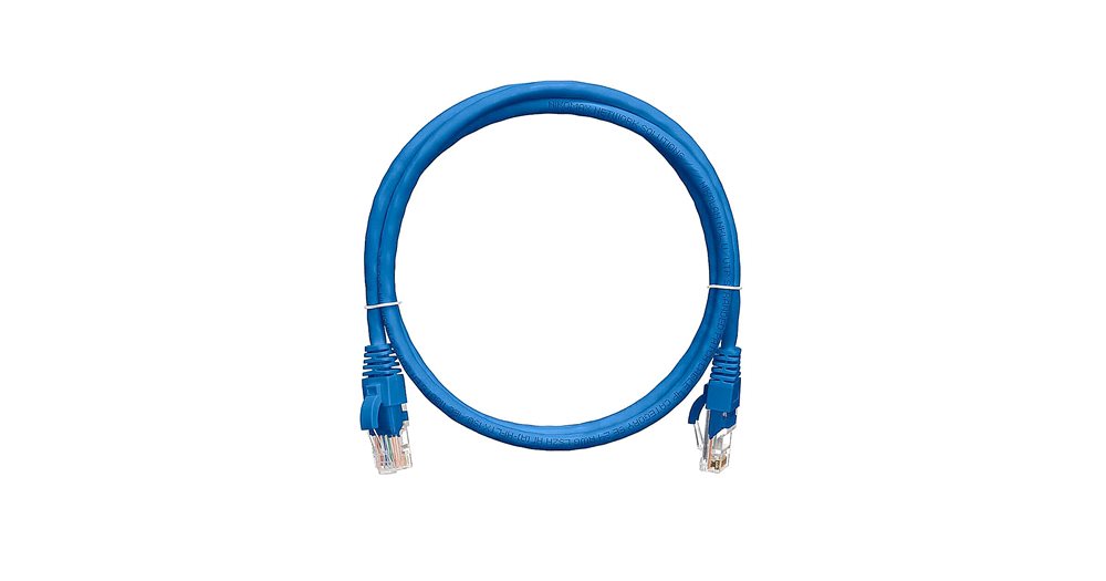 NMC-PC4UD55B-050-C-BL - Коммутационный шнур NIKOMAX U/UTP 4 пары, Кат.5е (Класс D), 100МГц, 2хRJ45/8P8C, T568B, заливной, с защитой защелки, многожильный, BC (чистая медь), 24AWG (7х0,205мм), LSZH нг(А)-HFLTx, синий, 5м