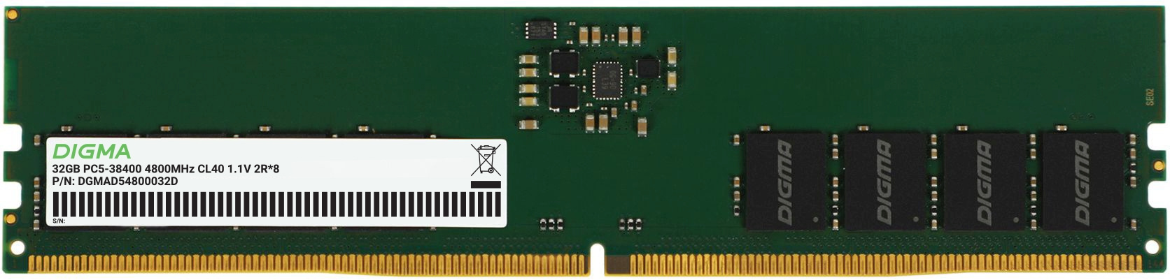 Память DDR5 32GB 4800MHz Digma DGMAD54800032D RTL PC5-38400 CL40 DIMM 288-pin 1.1В dual rank Ret