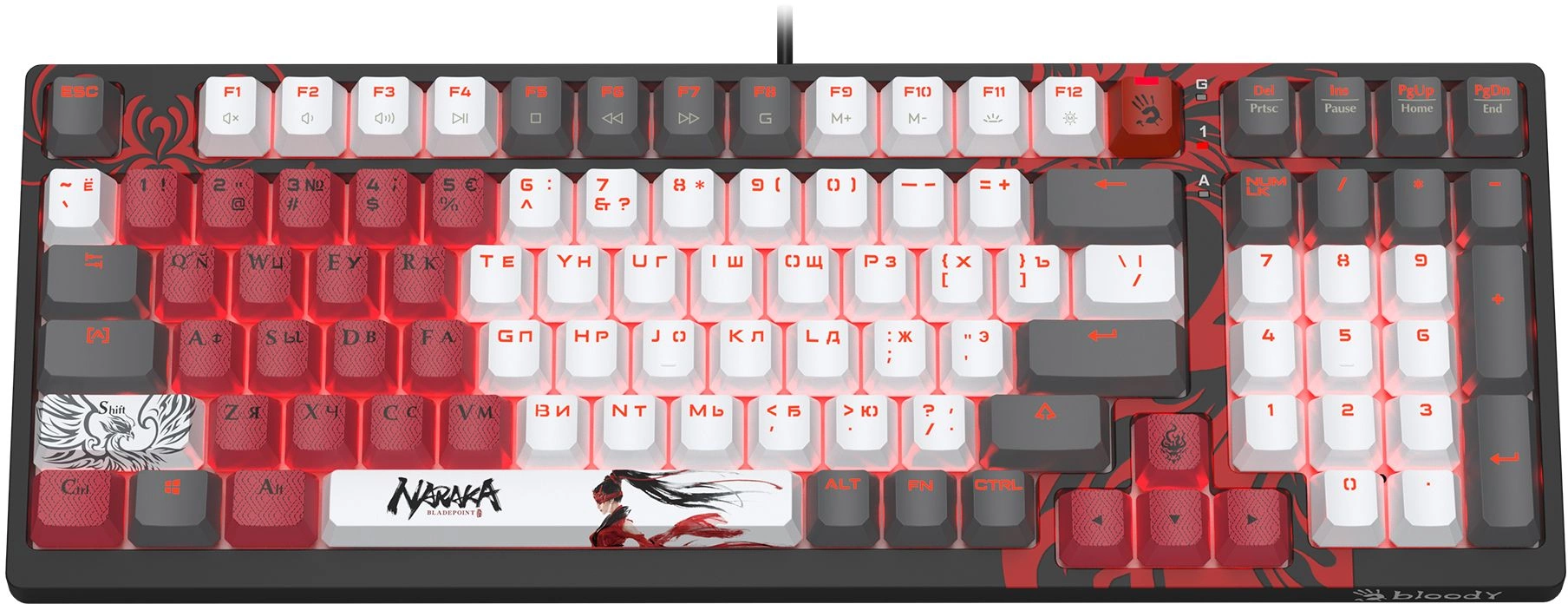 Клавиатура A4Tech S98 Naraka механическая черный/красный USB for gamer LED (S98 NARAKA BLMS RED PLUS) кабель 1.8м