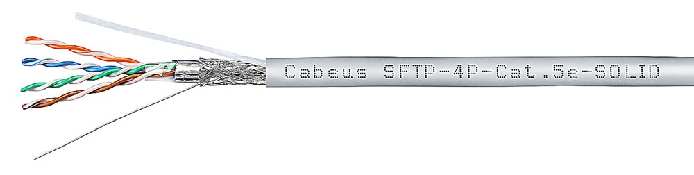 Cabeus SFTP-4P-Cat.5e-SOLID-GY - Кабель витая пара экранированная SFTP (SF/UTP), категория 5e, 4 пары (24 AWG), одножильный (305 м)