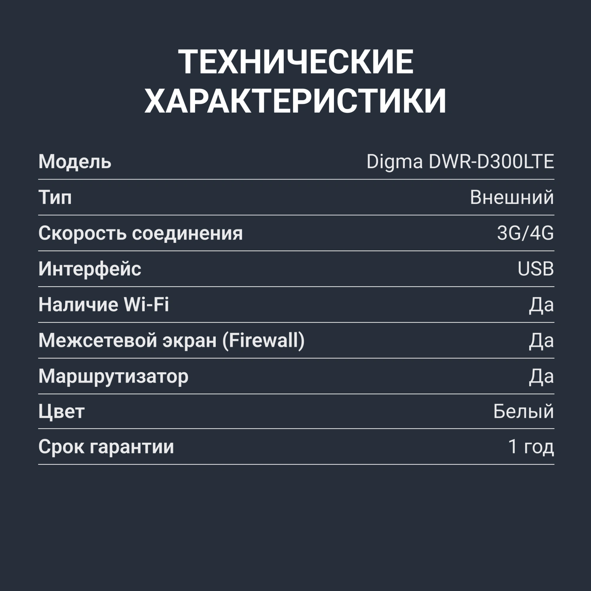Модем 2G/3G/4G Digma DWR-D300LTE USB Wi-Fi Firewall +Router внешний белый