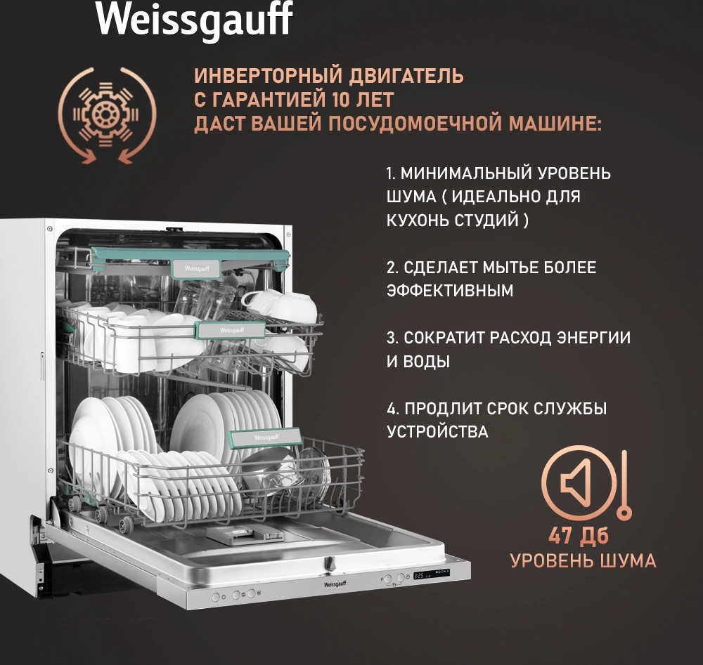 Посудомоечная машина встраив. Weissgauff BDW 6033 Wi-Fi Inverter Autoopen полноразмерная инвертер