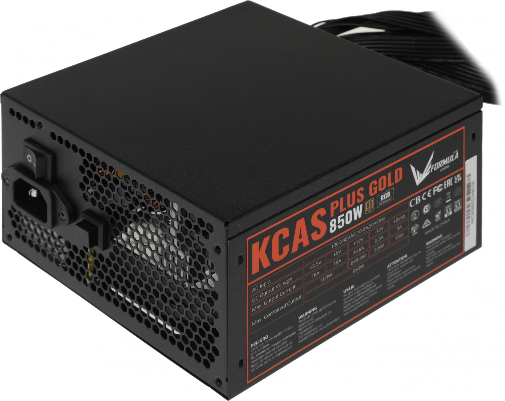 Блок питания Formula ATX 850W AC KCAS PLUS GOLD 80+ gold (20+4pin) APFC 120mm fan color LED 8xSATA RTL