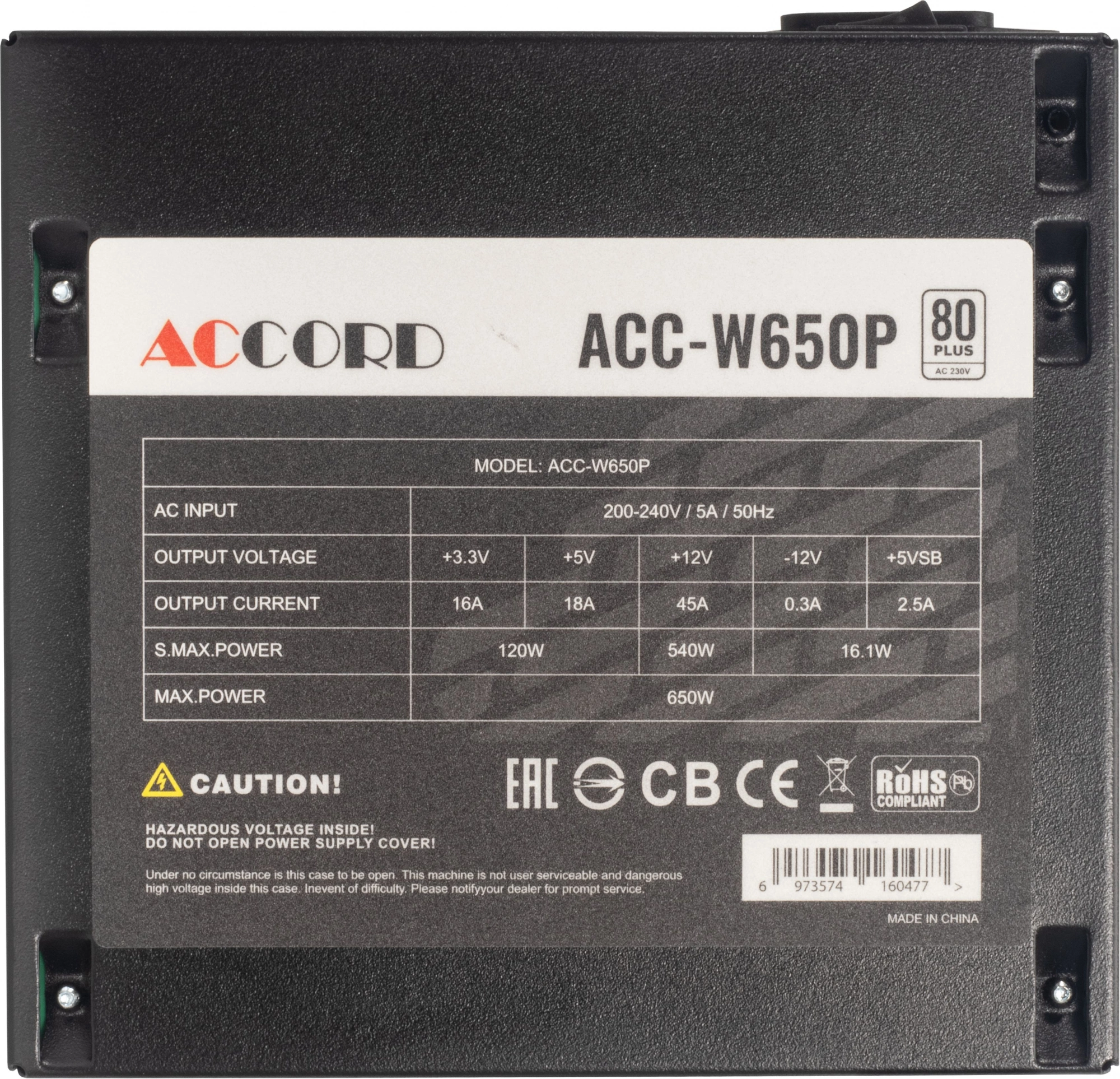 Блок питания Accord ATX 650W ACC-W650P 80+ white (20+4pin) APFC 120mm fan 6xSATA RTL