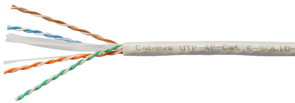 Cabeus UTP-4P-Cat.6-SOLID-LSZH-WH - Кабель витая пара UTP (U/UTP), категория 6, 4 пары (23 AWG), одножильный, LSZH нг(А)-HF, белый (305 м)