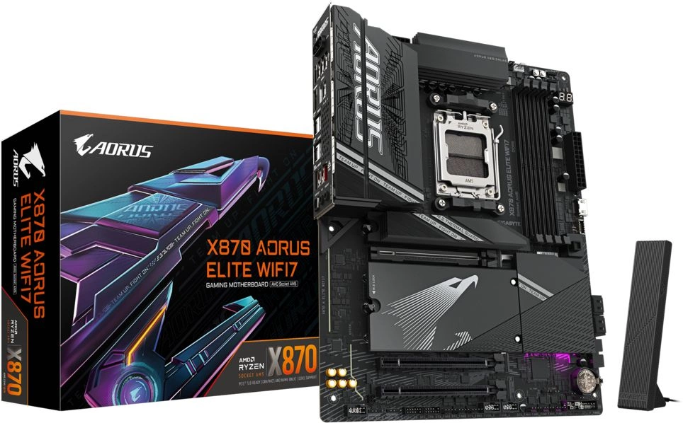 Материнская плата Gigabyte X870 AORUS ELITE WIFI7 Socket AM5 AMD X870 4xDDR5 ATX AC`97 8ch(7.1) 2.5Gg RAID+HDMI