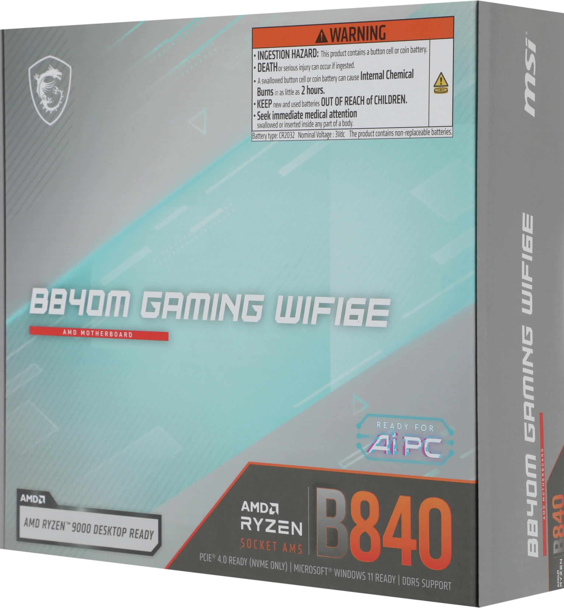 Материнская плата MSI B840M GAMING WIFI6E Socket AM5 AMD B840 2xDDR5 mATX AC`97 8ch(7.1) 2.5Gg RAID+HDMI+DP