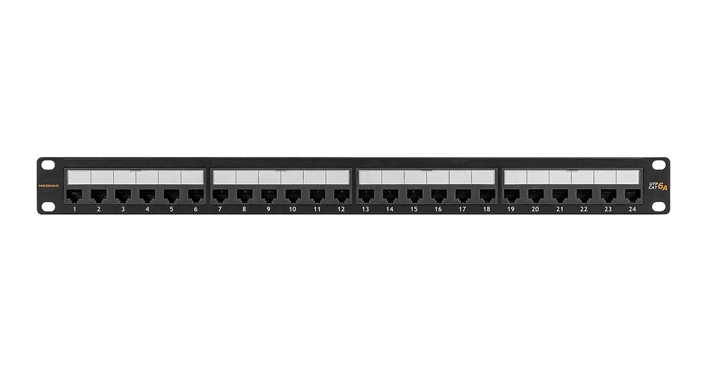 NMC-RP24UA2-1U-BK - Коммутационная панель NIKOMAX 19", 1U, 24 порта, Кат.6a (Класс Ea), 500МГц, RJ45/8P8C, 110/KRONE, T568A/B, неэкранированная, с органайзером, черная