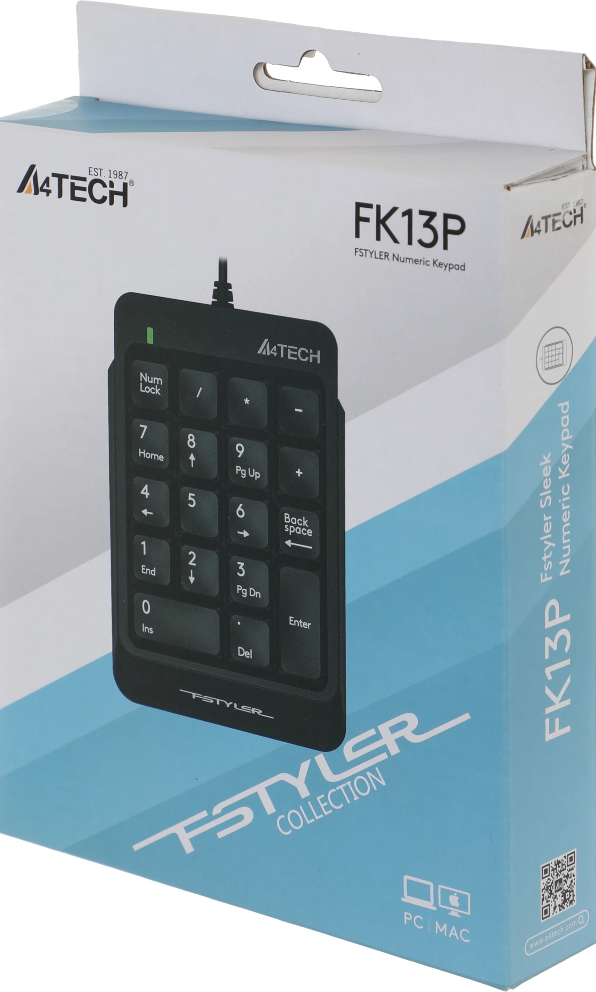 Числовой блок A4Tech FK13P черный USB slim для ноутбука (FK13P BLACK) кабель 1.5м