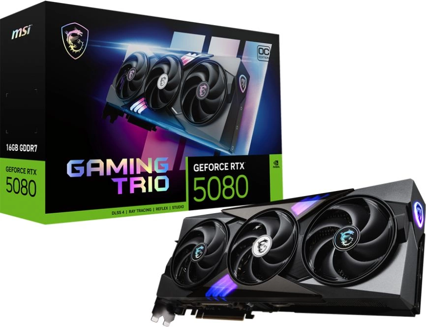 Видеокарта MSI PCI-E 5.0 RTX 5080 16G GAMING TRIO OC NVIDIA GeForce RTX 5080 16Gb 256bit GDDR7 2700/30000 HDMIx1 DPx3 HDCP Ret
