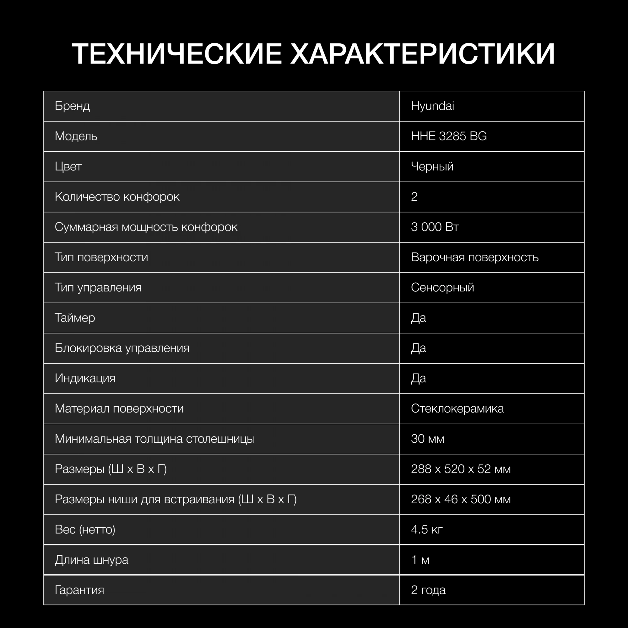 Варочная поверхность Hyundai HHE 3285 BG черный