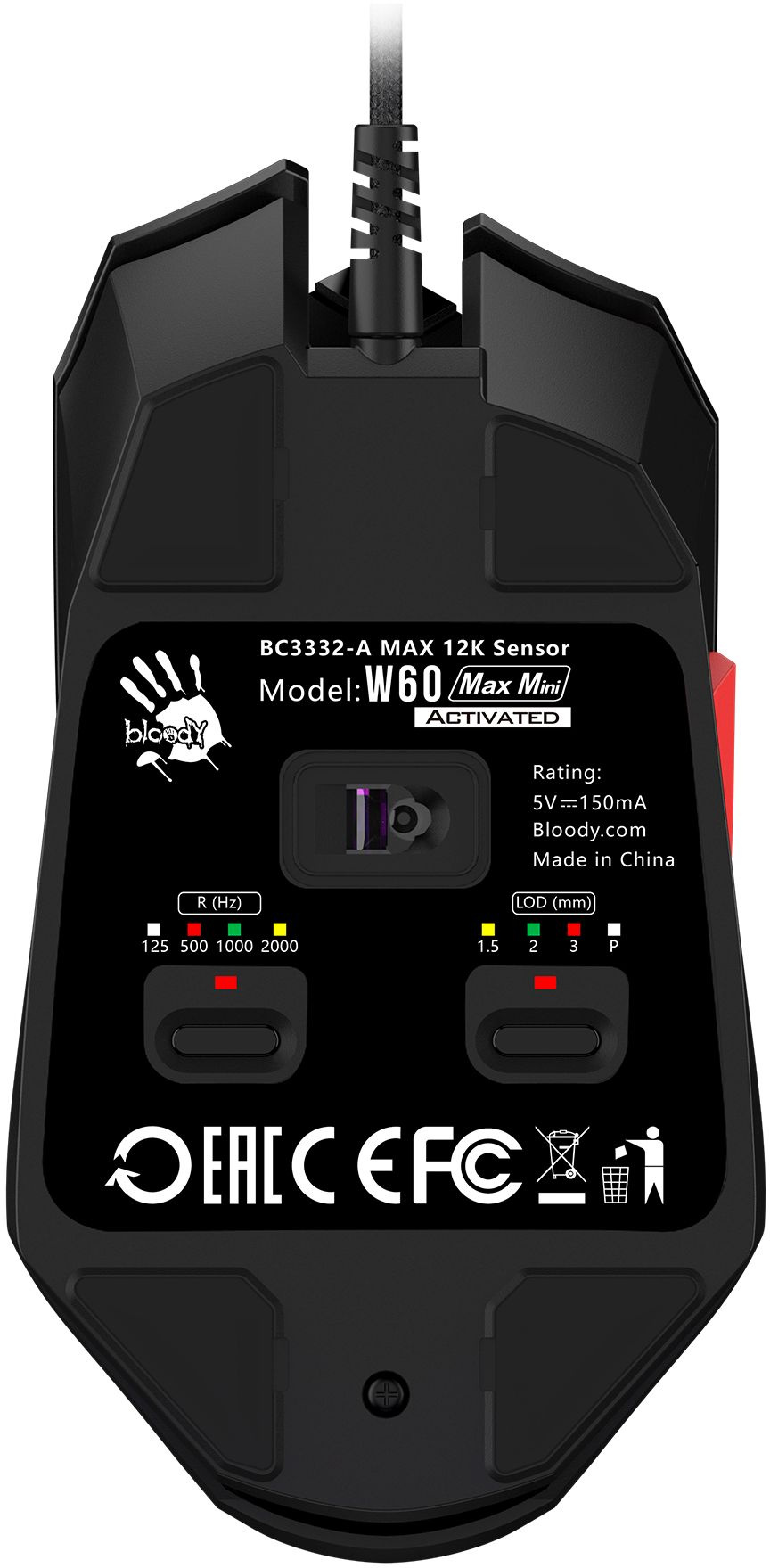 Мышь A4Tech Bloody W60 Max Mini черный/рисунок оптическая 12000dpi USB 9but