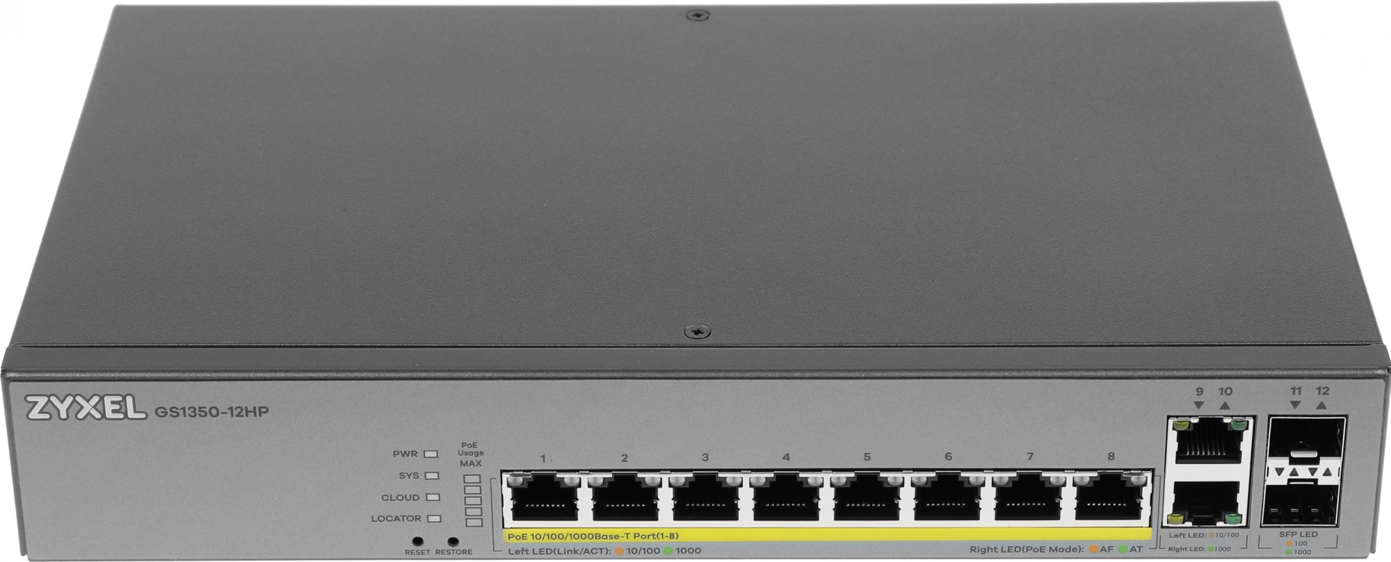 Коммутатор Zyxel GS1350-12HP-EU0101F (L2) 10x1Гбит/с 2SFP 8PoE+ 130W управляемый