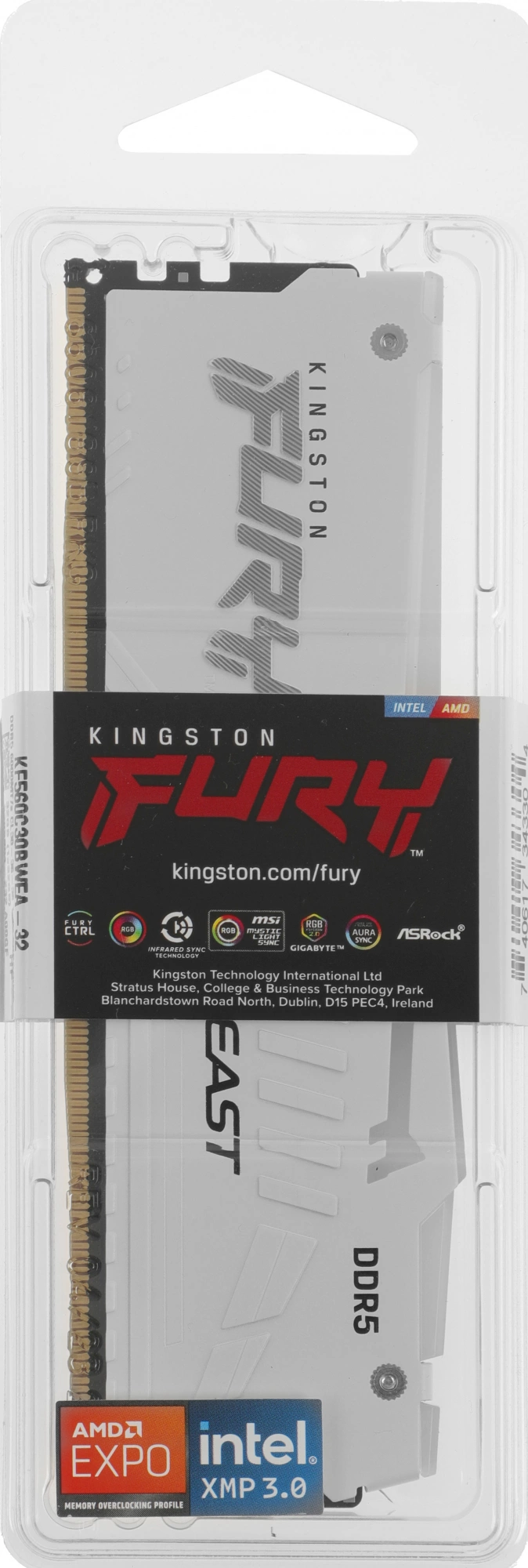 Память DDR5 32GB 6000MHz Kingston KF560C30BWEA-32 Fury Beast RGB RTL Gaming PC5-48000 CL30 DIMM 288-pin 1.4В kit single rank с радиатором Ret