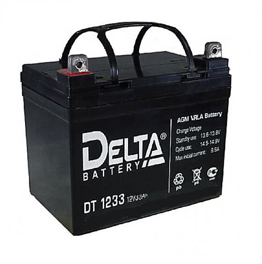 DT 1233 - Аккумулятор Delta герметичный свинцово-кислотный, 12В/33Ач, клеммы под болт с гайкой 8 мм