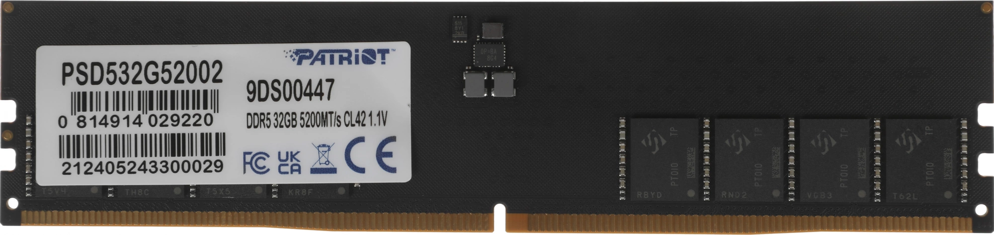 Память DDR5 32GB 5200MHz Patriot PSD532G52002 Signature RTL PC5-41600 CL42 DIMM 288-pin 1.1В single rank Ret