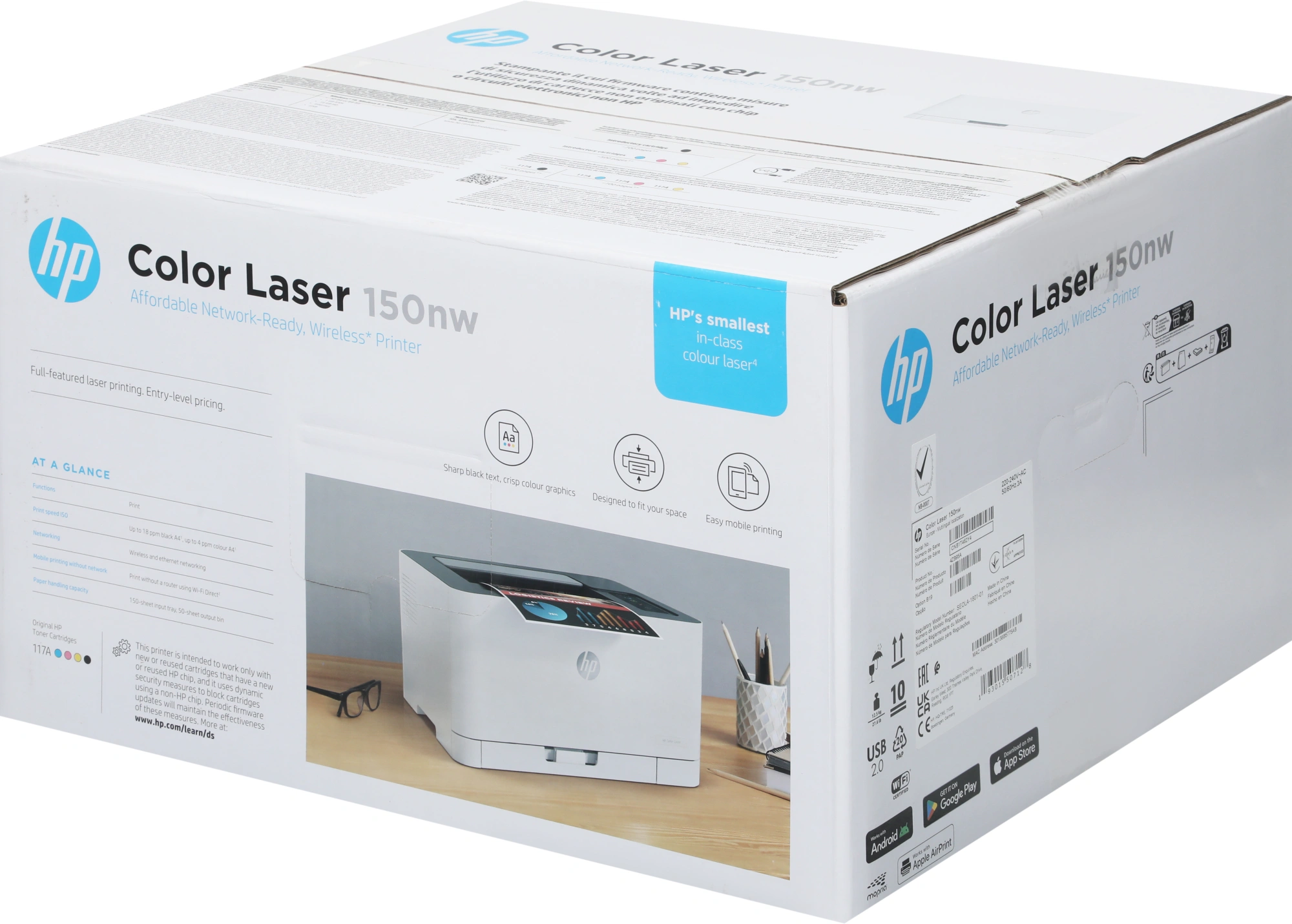 Принтер лазерный HP Color LaserJet 150nw (4ZB95A) A4 WiFi белый