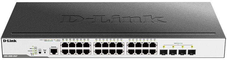 Коммутатор D-Link DGS-3000-28LP/B1A 24x1Гбит/с 4SFP 24PoE 193W управляемый