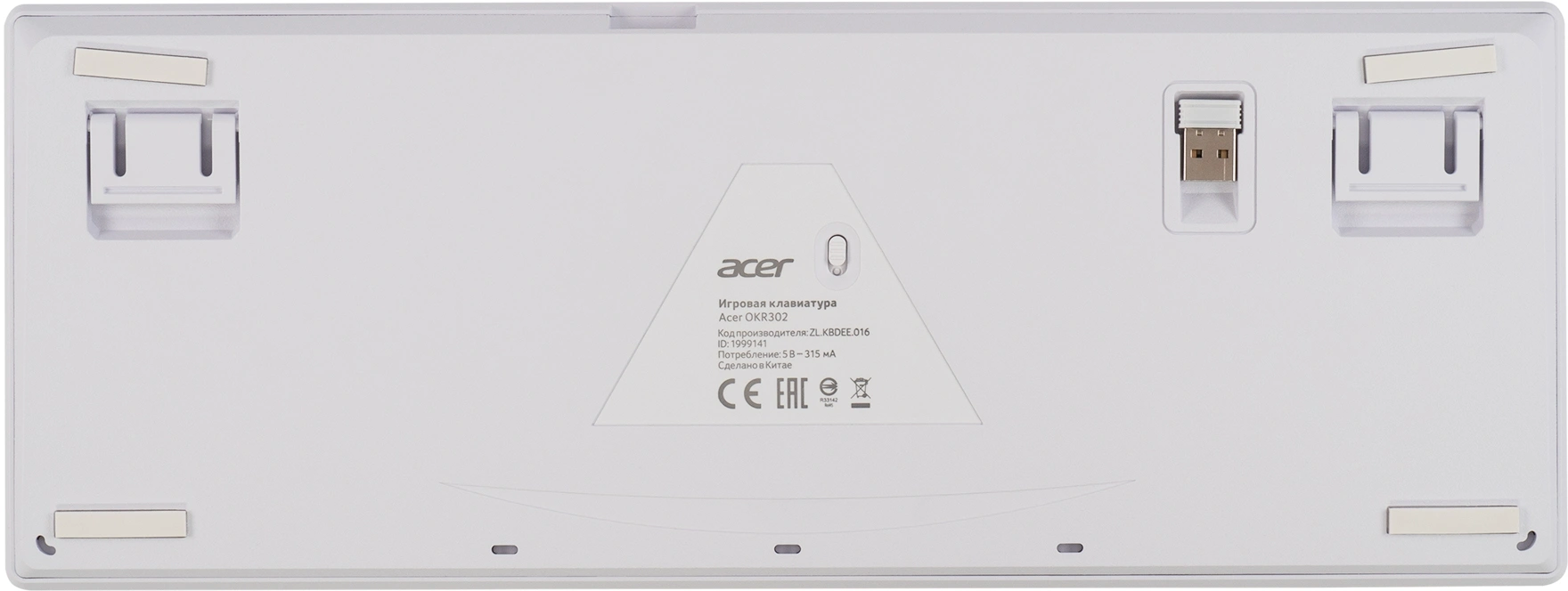Клавиатура Acer OKR302 механическая белый USB беспроводная BT/Radio for gamer LED (ZL.KBDEE.016) кабель 1.6м