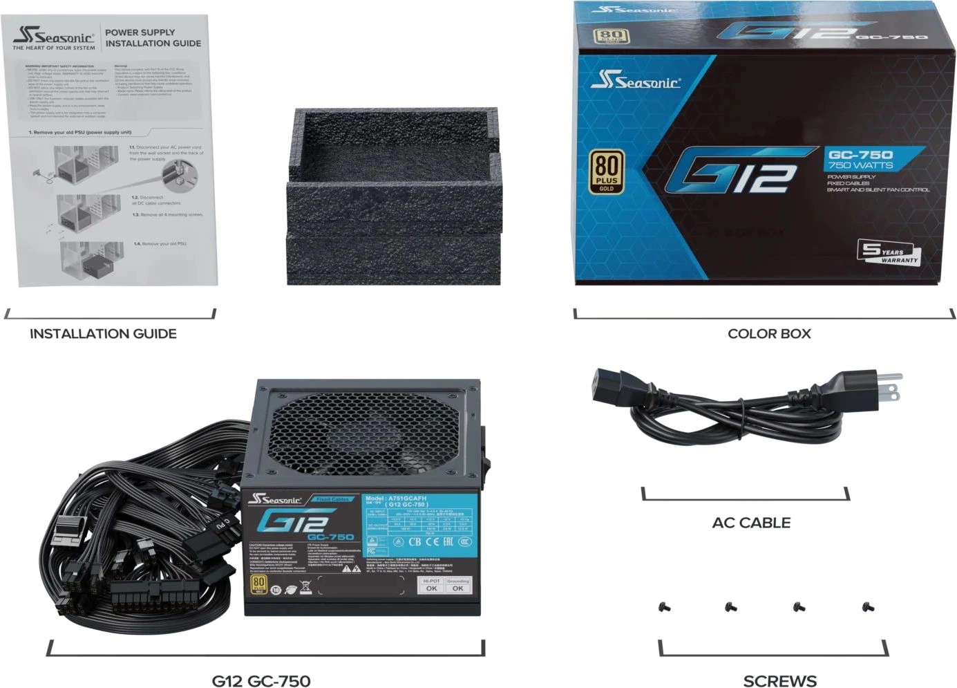Блок питания Seasonic ATX 750W G12 GC-750 80+ gold (20+4pin) APFC 120mm fan 6xSATA RTL