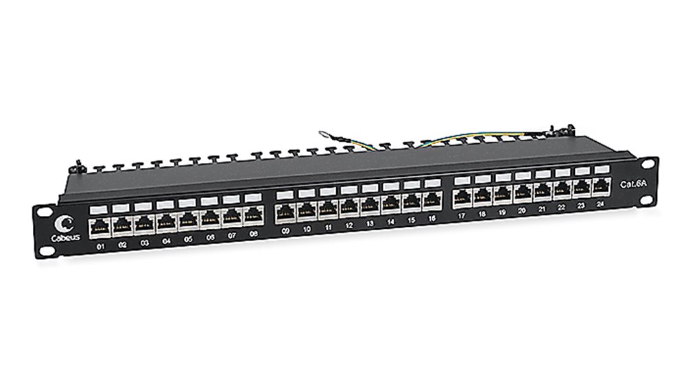 Cabeus PL-24-Cat.6a-SH-Dual IDC Патч-панель 19" (1U), 24 порта RJ-45, категория 6a, полностью экранированная, с задним кабельным организатором