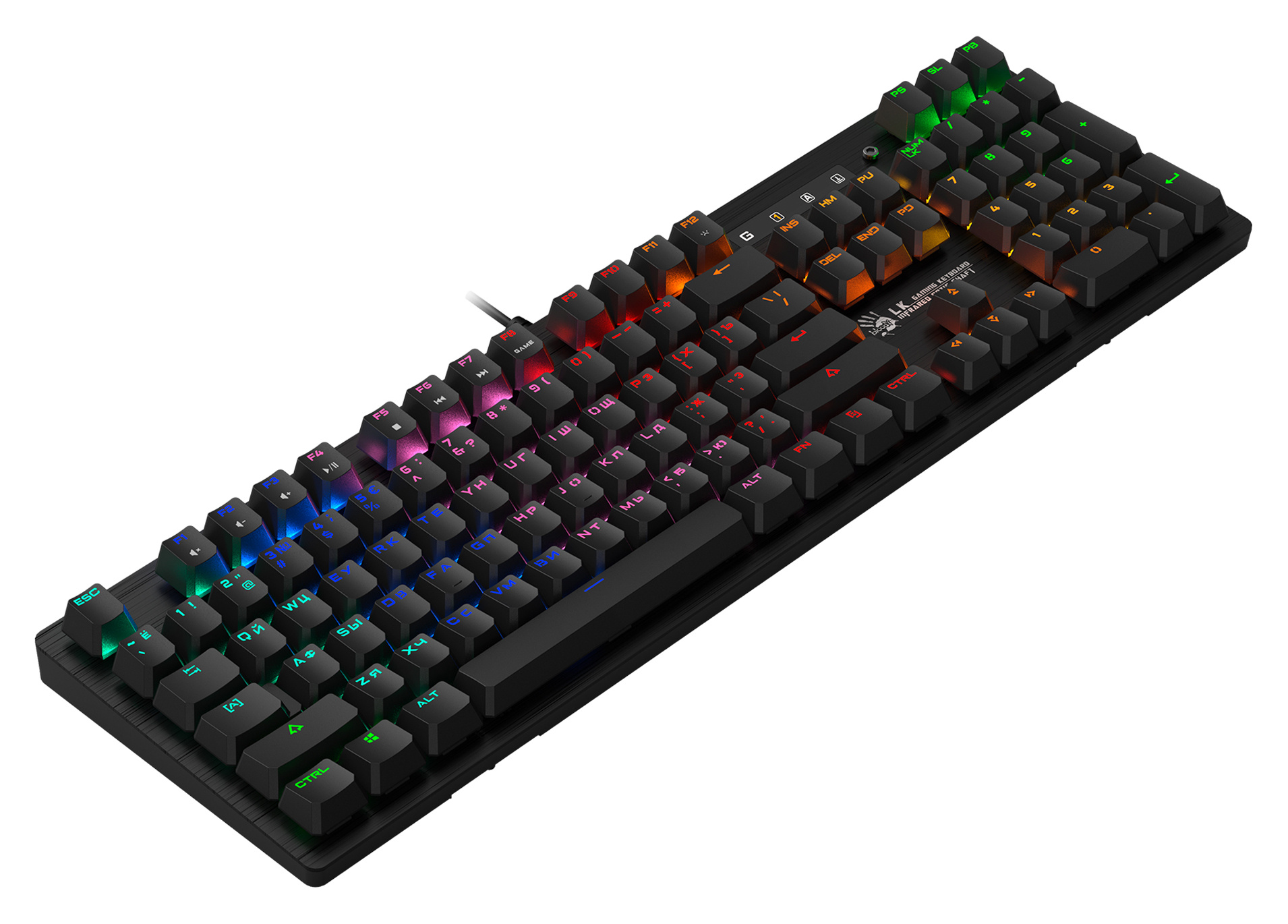 Клавиатура A4Tech B820R механическая черный USB for gamer LED (B820R BLACK (BLUE SWITCH)) кабель 1.8м