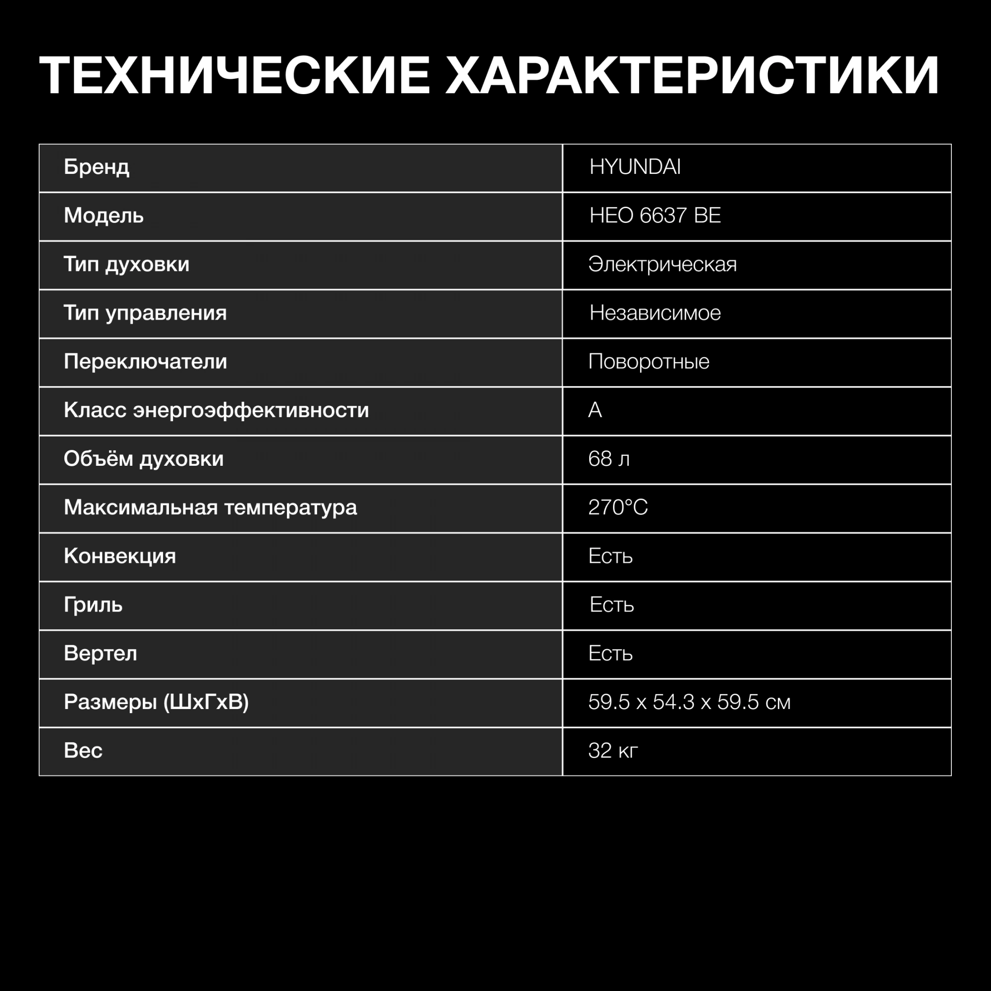 Духовой шкаф Электрический Hyundai HEO 6637 BE стекло бежевое